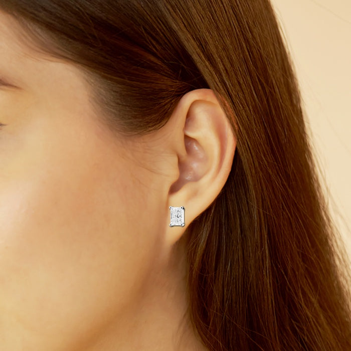 Lab Grown Diamond Four Prong Stud Earrings Radiant Stone